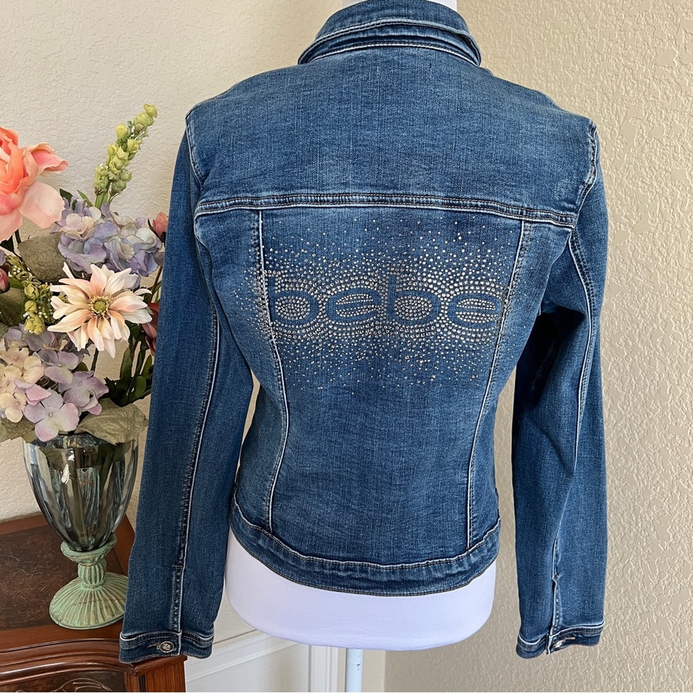 bebe Cropped Bling Denim Jacket - Picture 1 of 16
